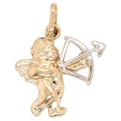 Vintage 14K Yellow Gold Love Cupid Angel Charm Pendant ITALY 16mm