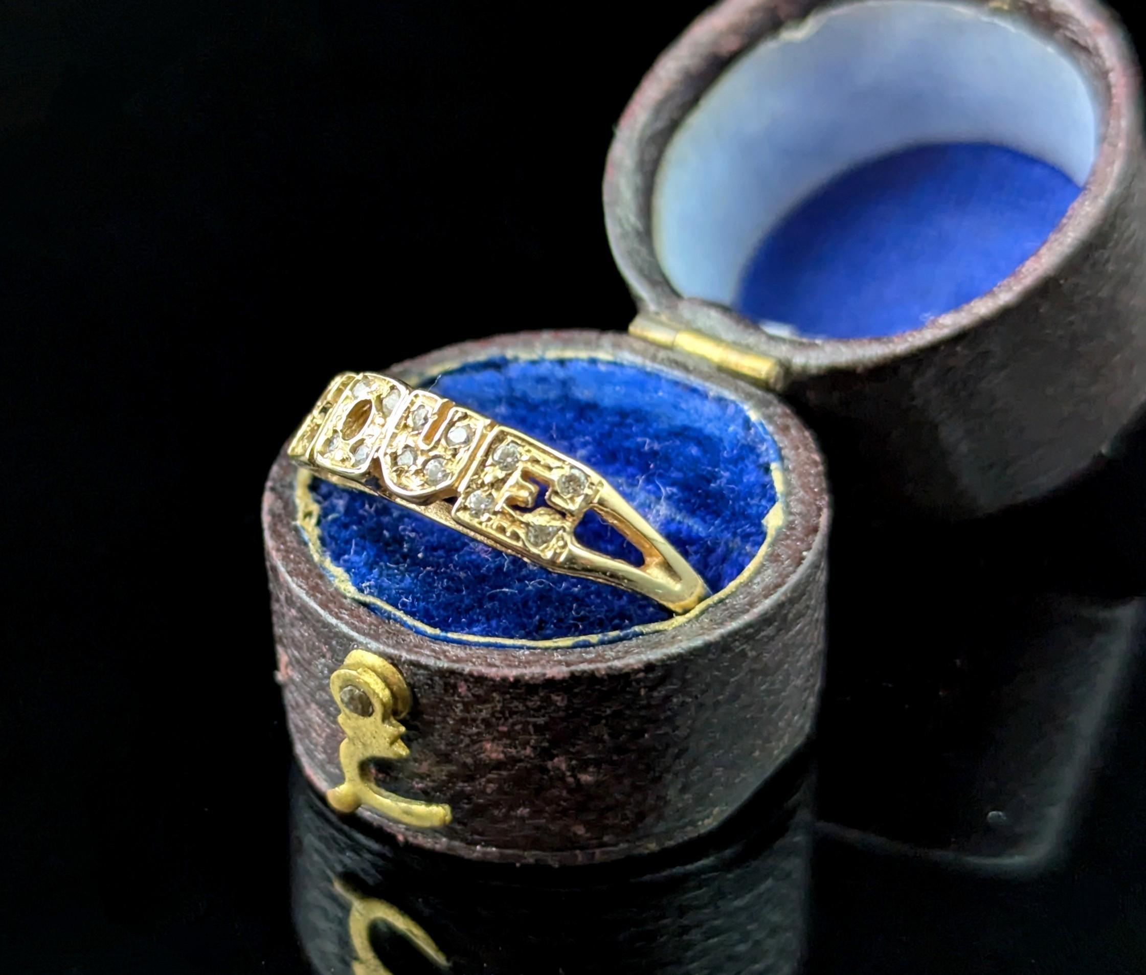 Love-Ring aus 14 Karat Gelbgold, Vintage, Paste im Zustand „Gut“ im Angebot in NEWARK, GB