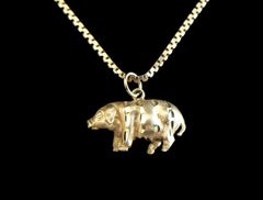 Vintage 14K Yellow Gold 'Lucky Pig' Pendant on 10K Gold Chain - 20th Century