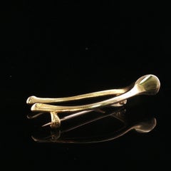 Vintage 14K Yellow Gold Lucky Wishbone Pin Brooch Good Luck Charm 35mm