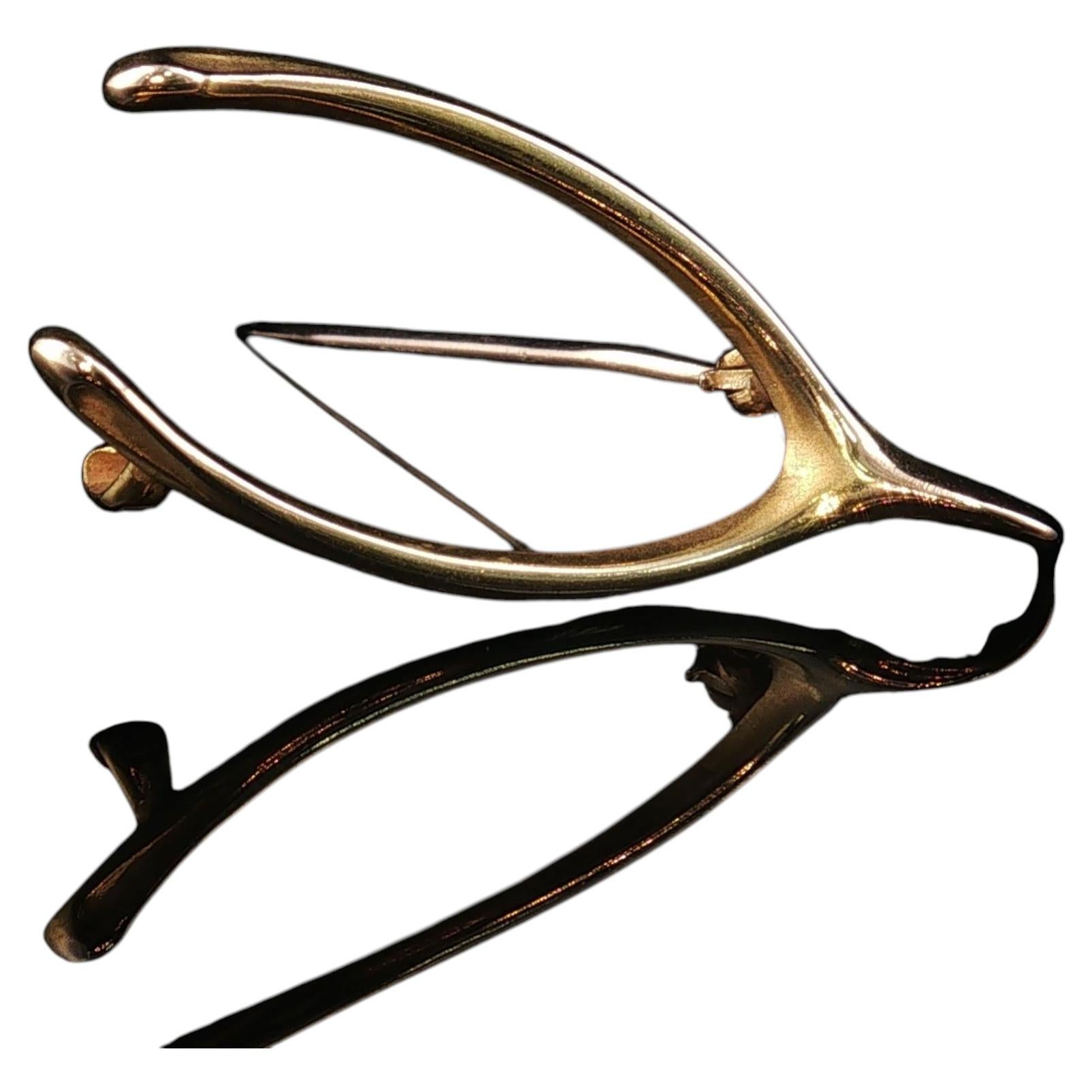 Vintage 14K Yellow Gold Lucky Wishbone Pin Brooch Good Luck Charm 35mm