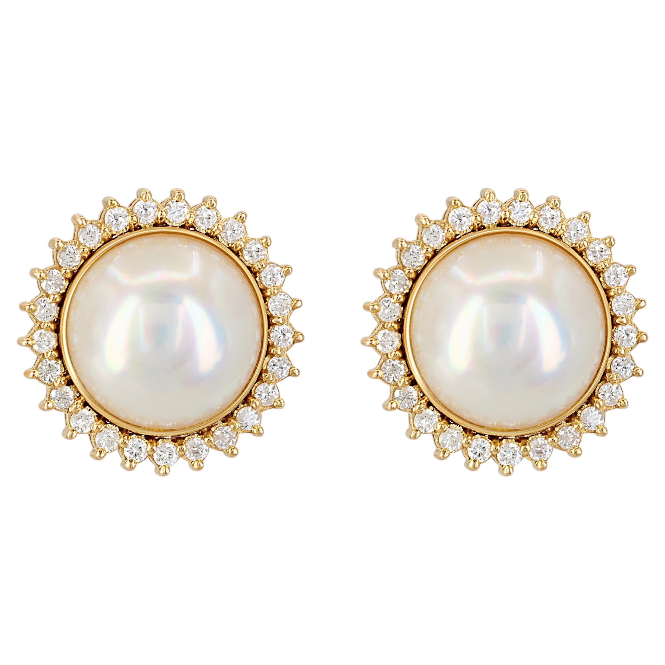 Orecchini con perle e diamanti Mabe d'epoca in oro giallo 14k