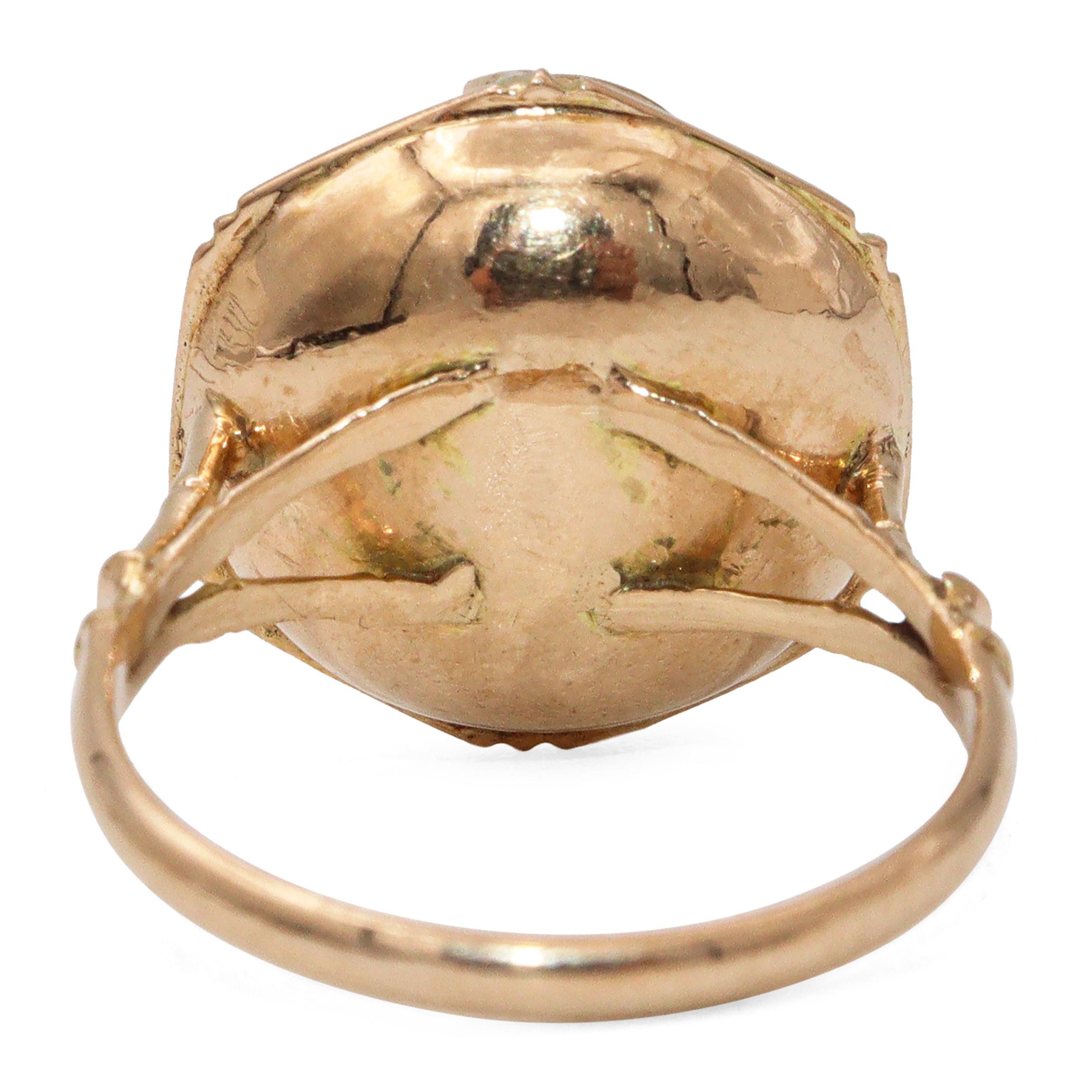Anello di bambù con perle Mabe in oro giallo 14k vintage in vendita 1