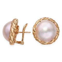 Vintage 14k Yellow Gold Mabe Pearl Braided Earrings