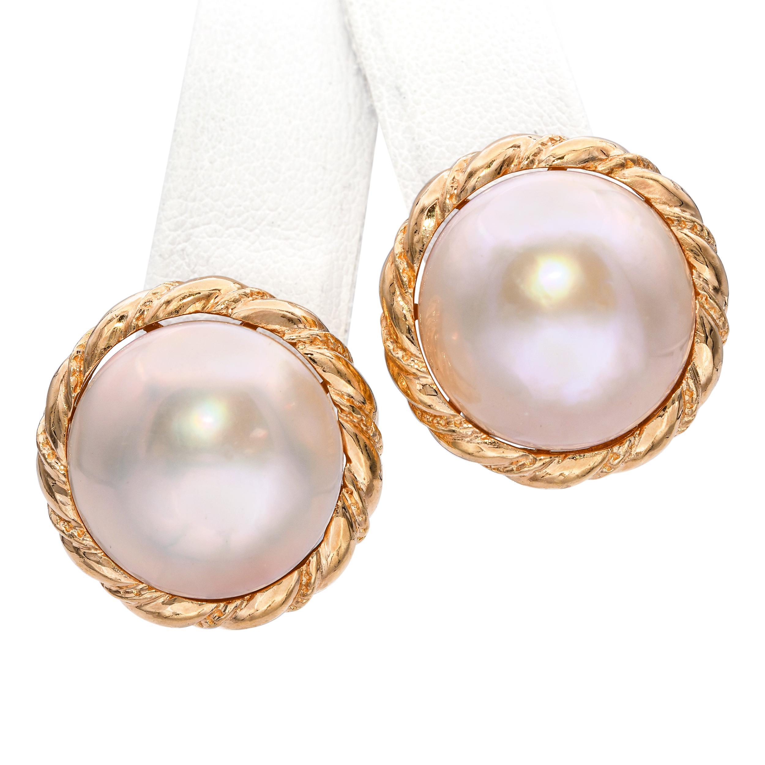 Boucles d'oreilles tressées en or jaune 14k avec perles de Mabe Pour femmes en vente