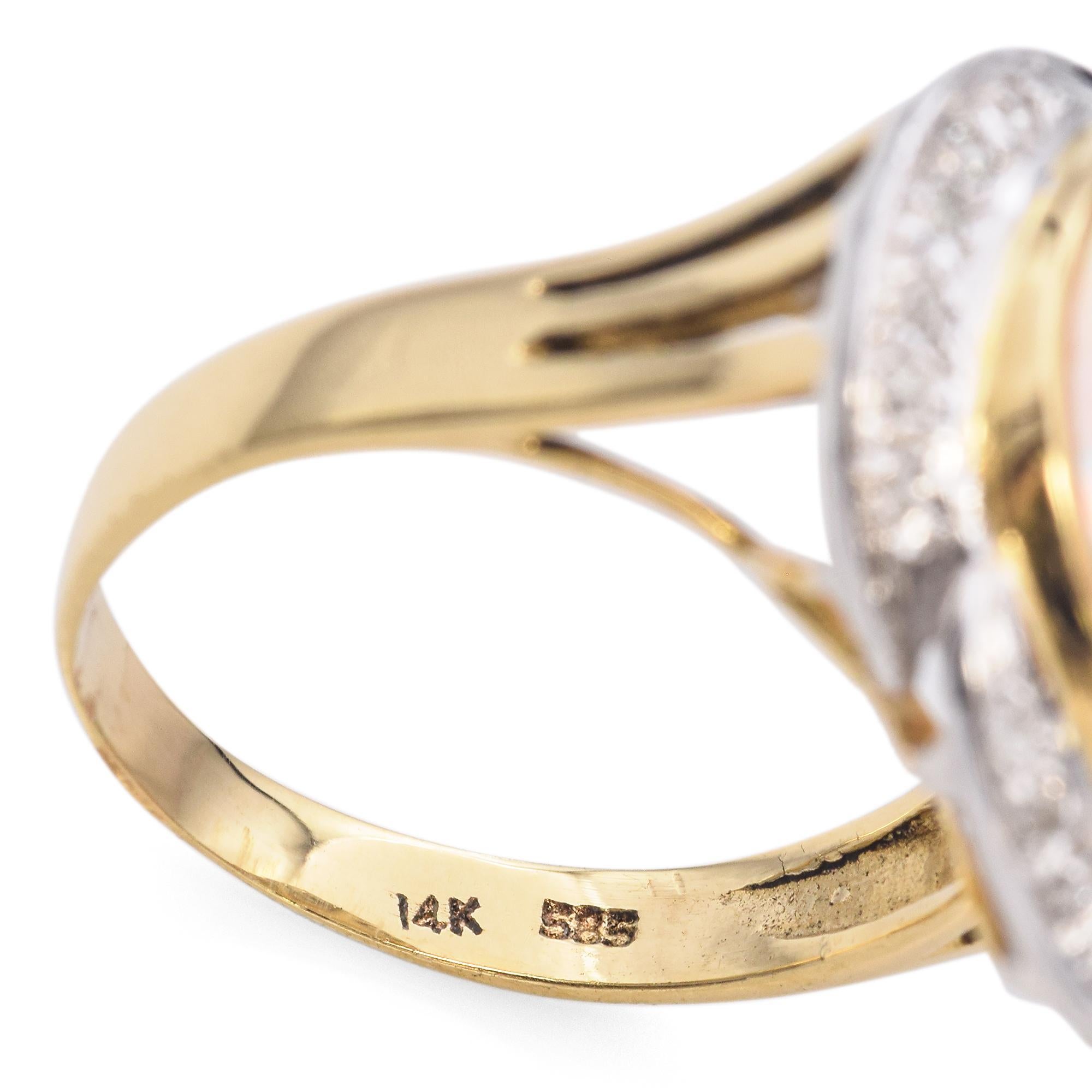 Women's Vintage 14K Yellow Gold Mabe Pearl & Diamond Cocktail Ring