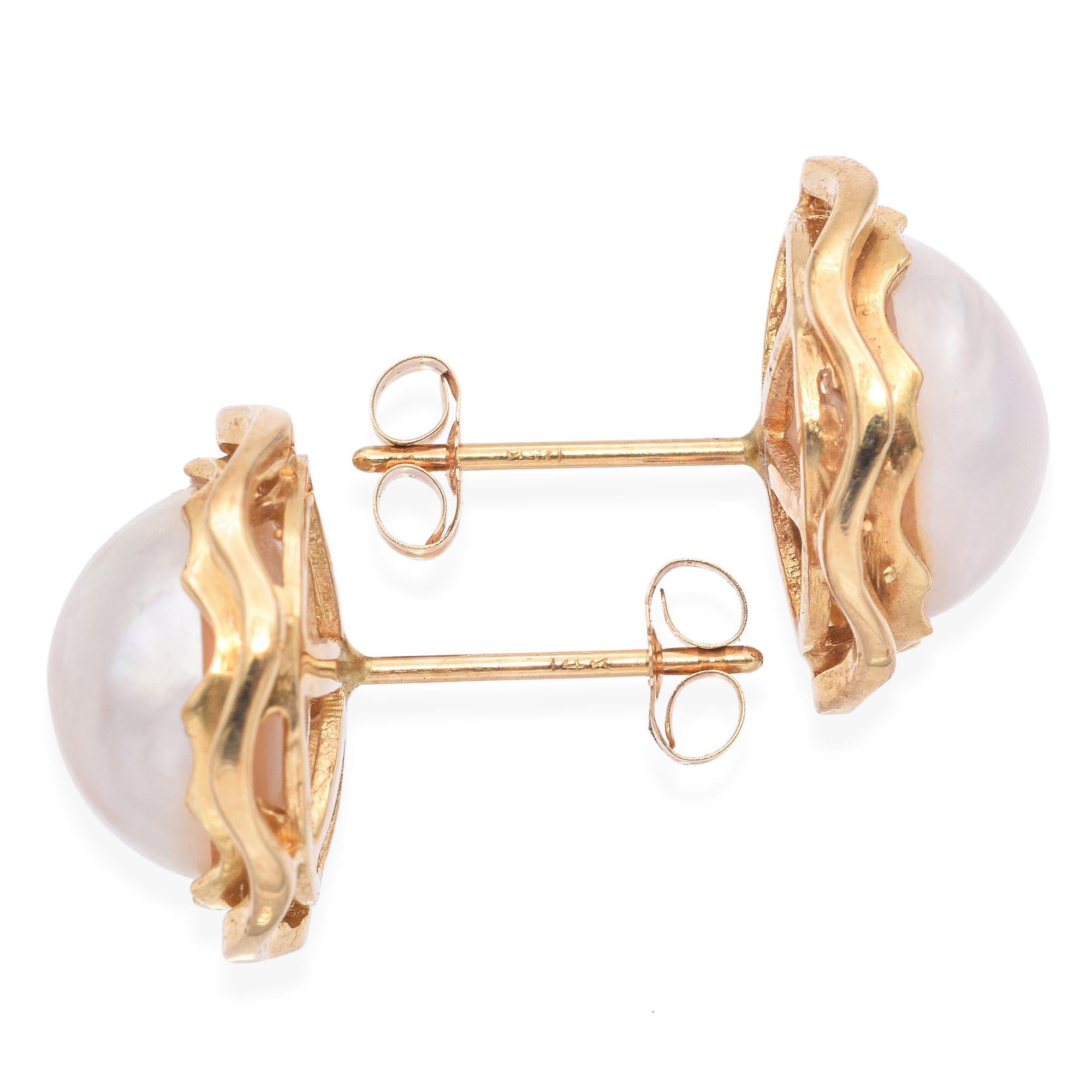 De las mujeres Conjunto vintage de pendientes y colgante de perlas Mabe de oro amarillo de 14 quilates