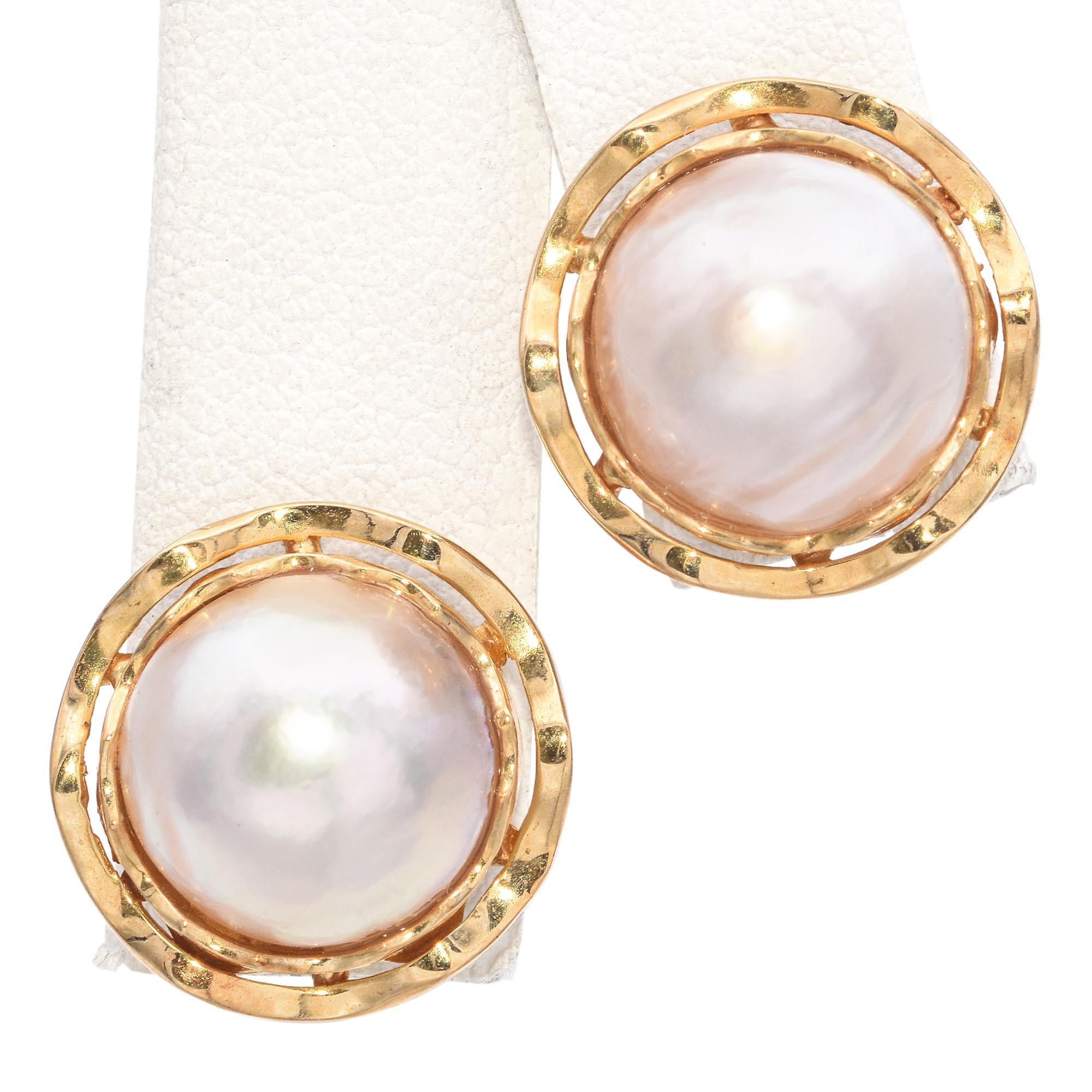 Conjunto vintage de pendientes y colgante de perlas Mabe de oro amarillo de 14 quilates 1