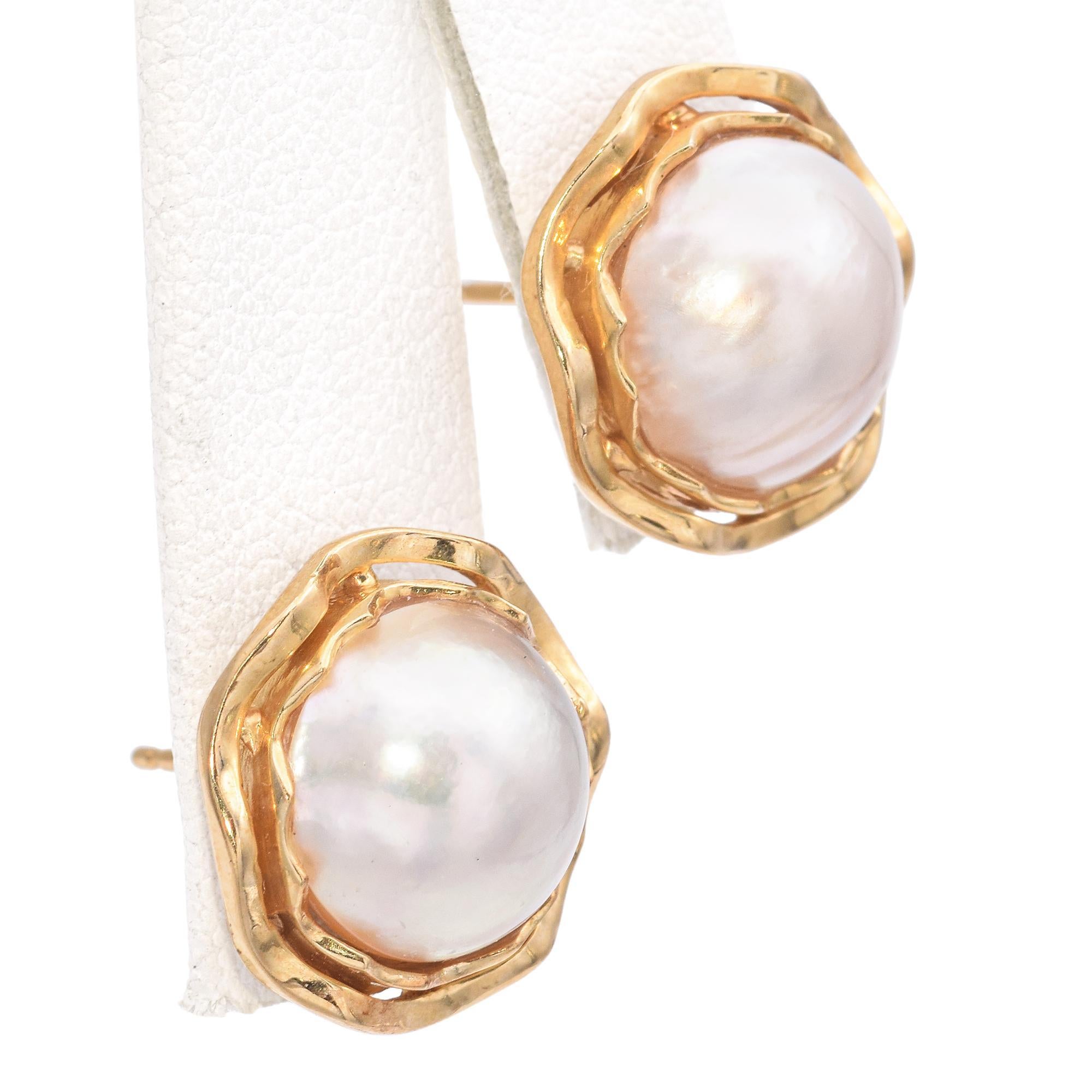 Conjunto vintage de pendientes y colgante de perlas Mabe de oro amarillo de 14 quilates 2