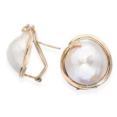 Vintage 14k Yellow Gold Mabe Pearl Earrings