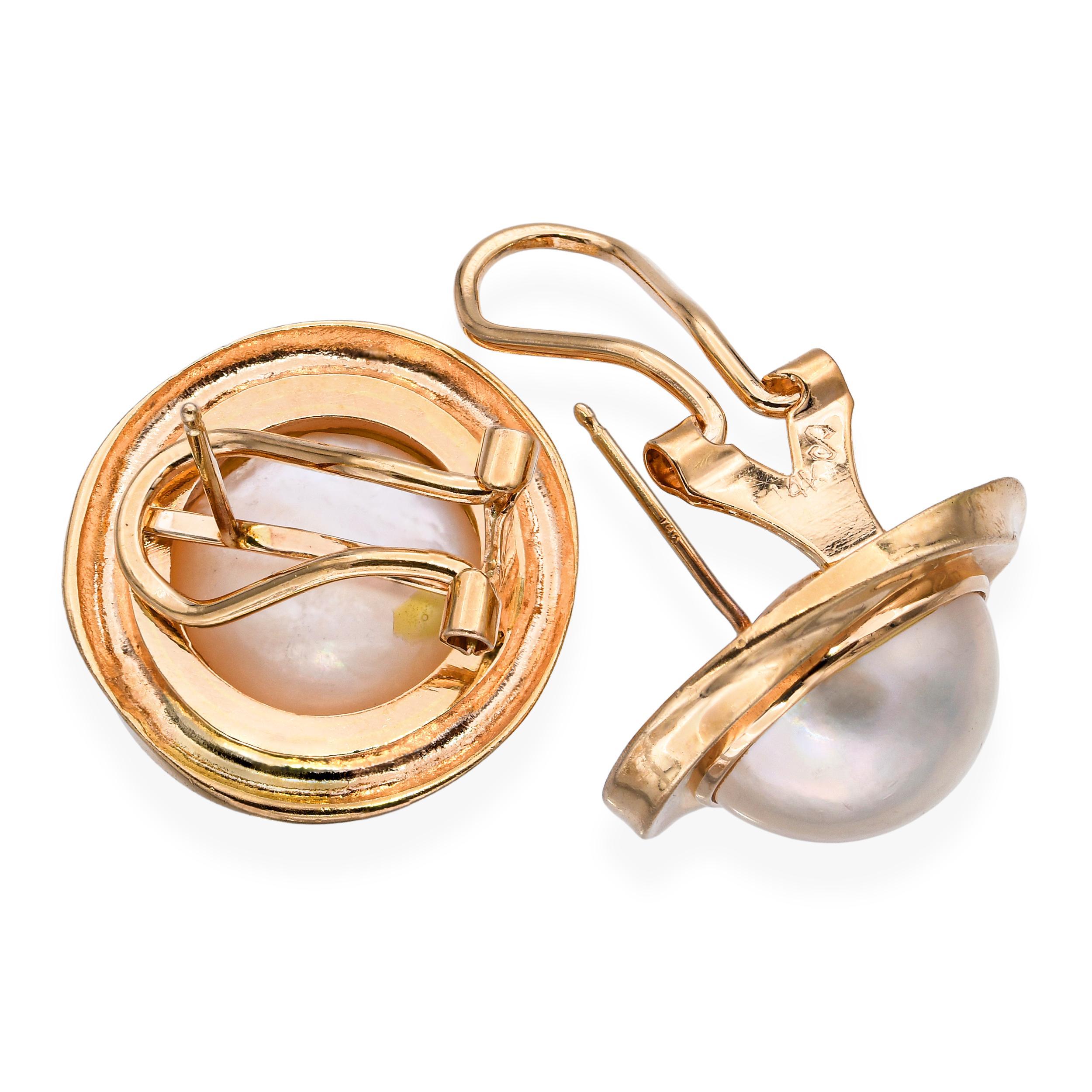 Vintage 14k Gelbgold Mabe Perlenohrringe Damen im Angebot