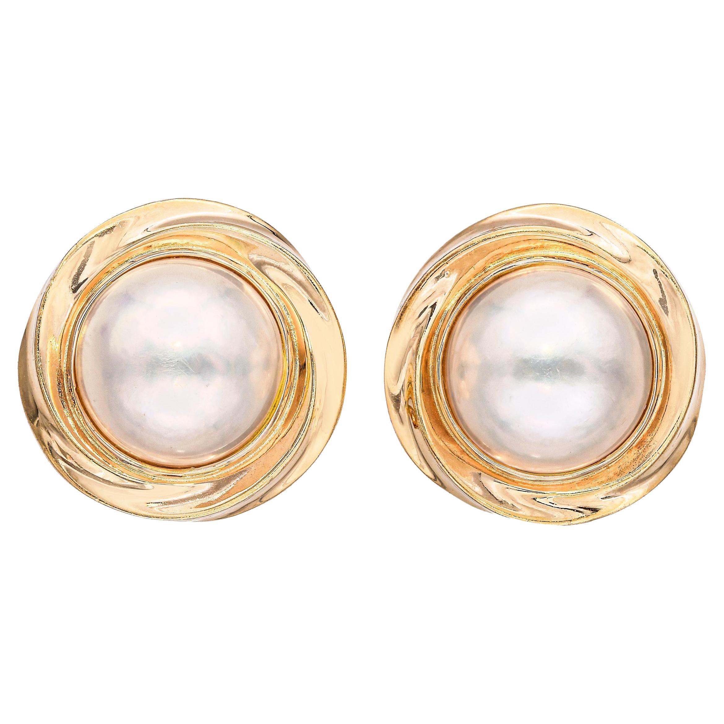 Boucles d'oreilles vintage en or jaune 14k avec perles de Mabe