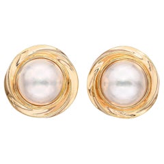 Boucles d'oreilles vintage en or jaune 14k avec perles de Mabe