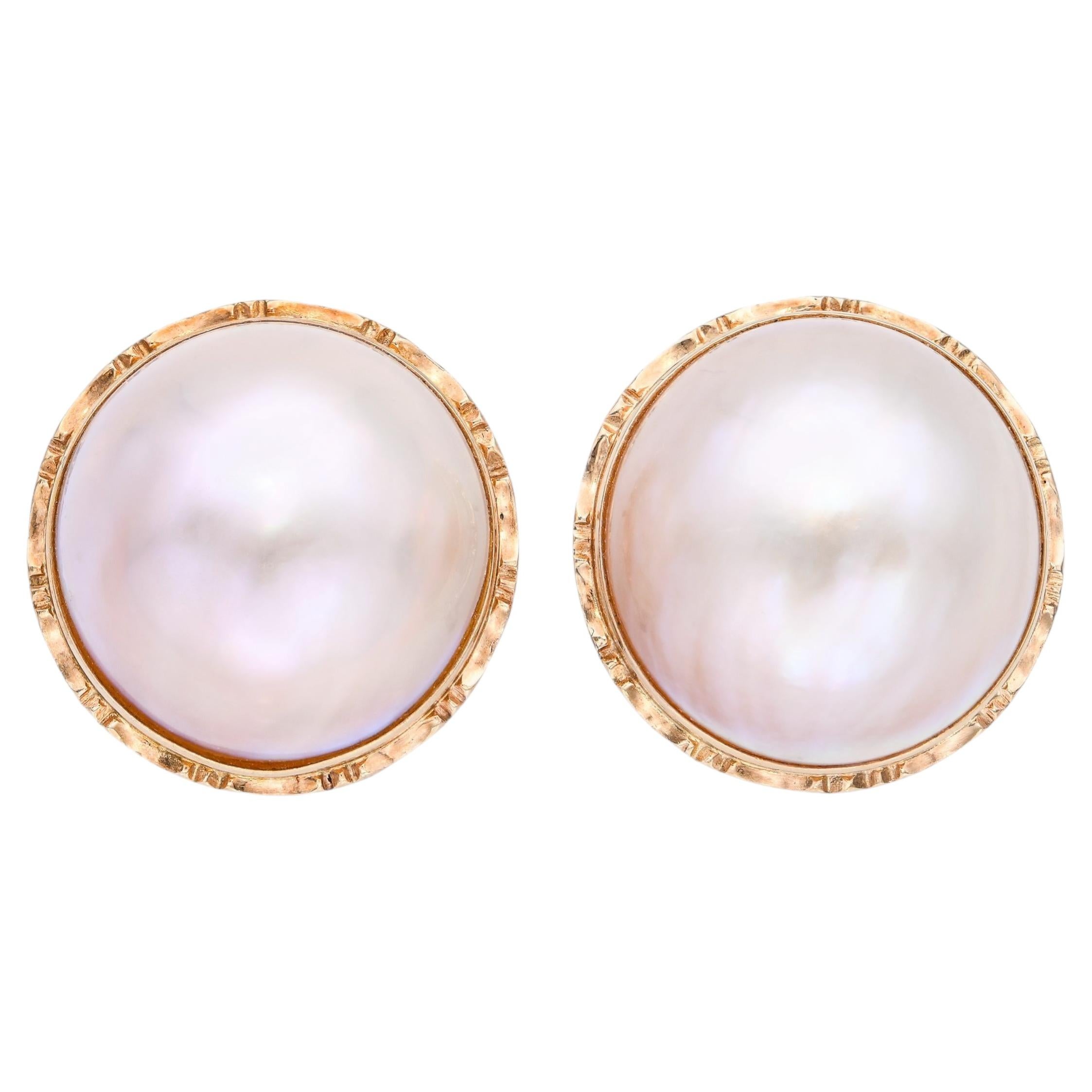 Vintage 14k Yellow Gold Mabe Pearl Earrings