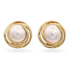 Vintage 14k Yellow Gold Mabe Pearl Omega Back Earrings