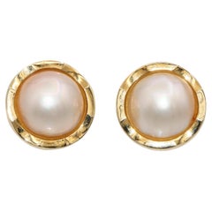 Orecchini Omega Back con perle Mabe in oro giallo 14K vintage