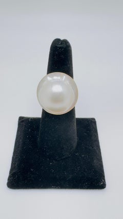 Vintage 14K Yellow Gold Mabe Pearl Ring, Bezel Set, 22.5mm