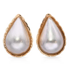 Vintage 14k Yellow Gold Mabe Pearl Teardrop Earrings
