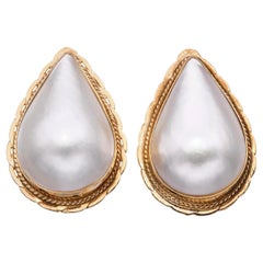 Vintage 14k Yellow Gold Mabe Pearl Teardrop Earrings