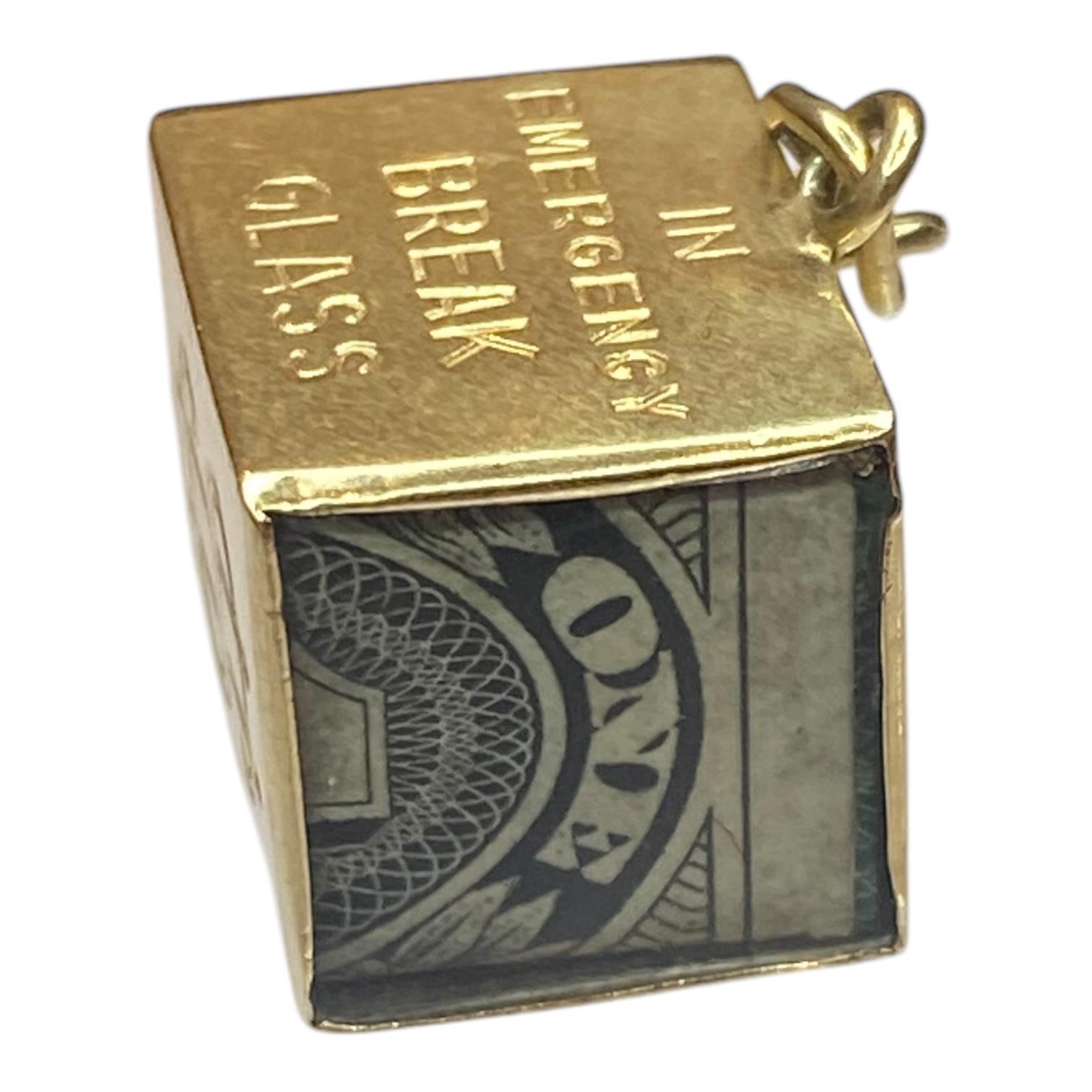 Contemporary Vintage 14K Yellow Gold Mad Money Box with Hammer 1 Dollar Pendant Charm