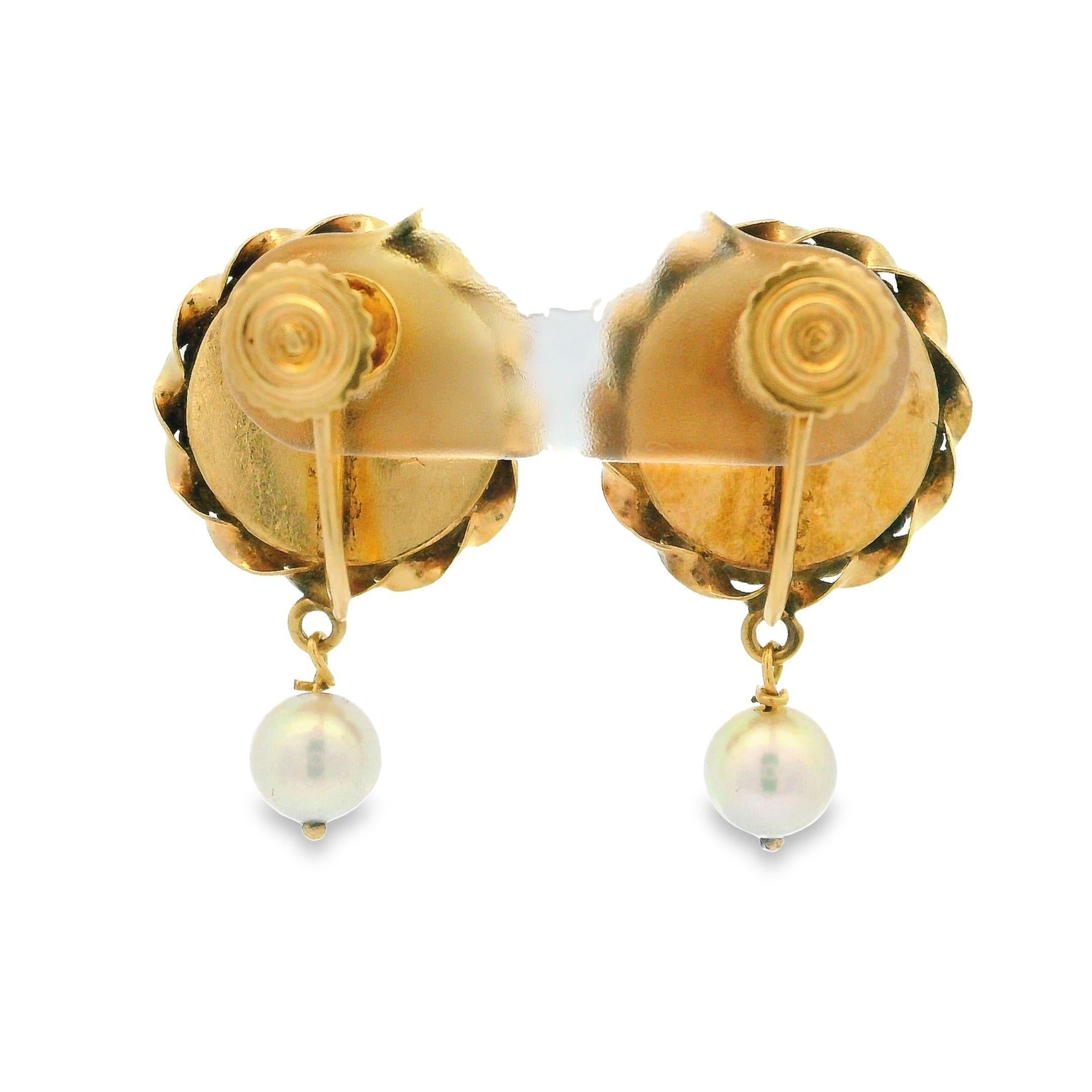 Vintage 14k Yellow Gold Made & Cultured Pearl Dangle Drop Screw Back Earrings 3