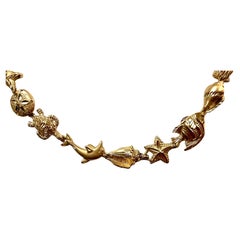 Vintage 14K Yellow Gold Marine Life Seashell Charm Necklace