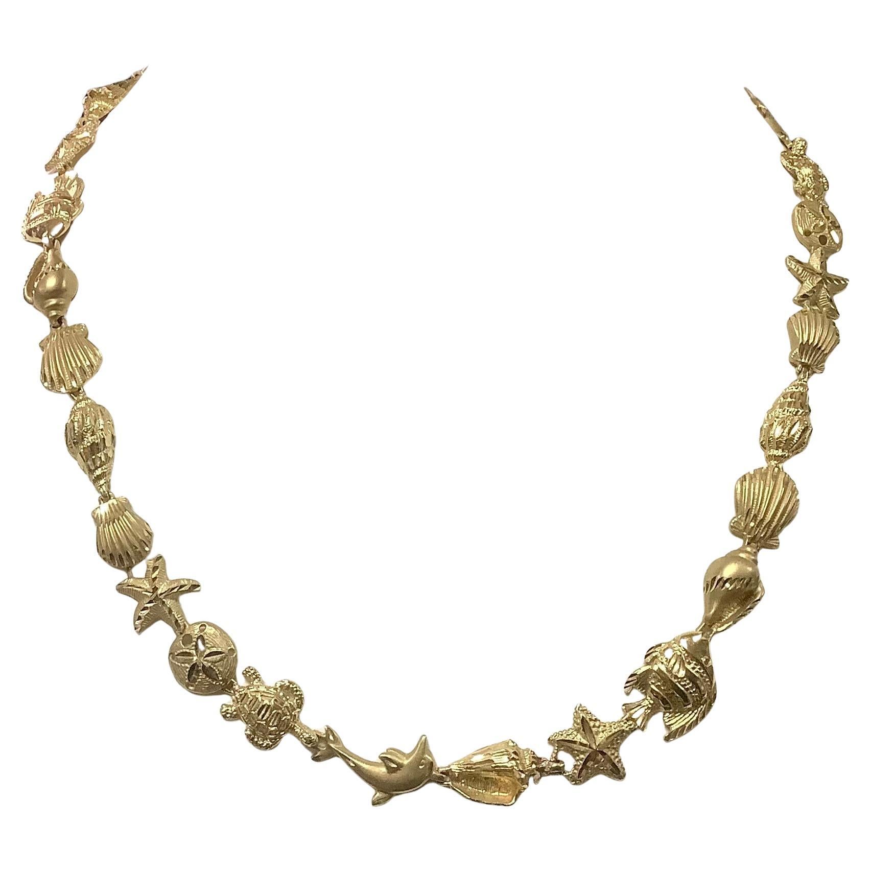 Vintage 14K Yellow Gold Marine Life Charm Necklace