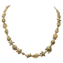 Vintage 14K Yellow Gold Marine Life Charm Necklace