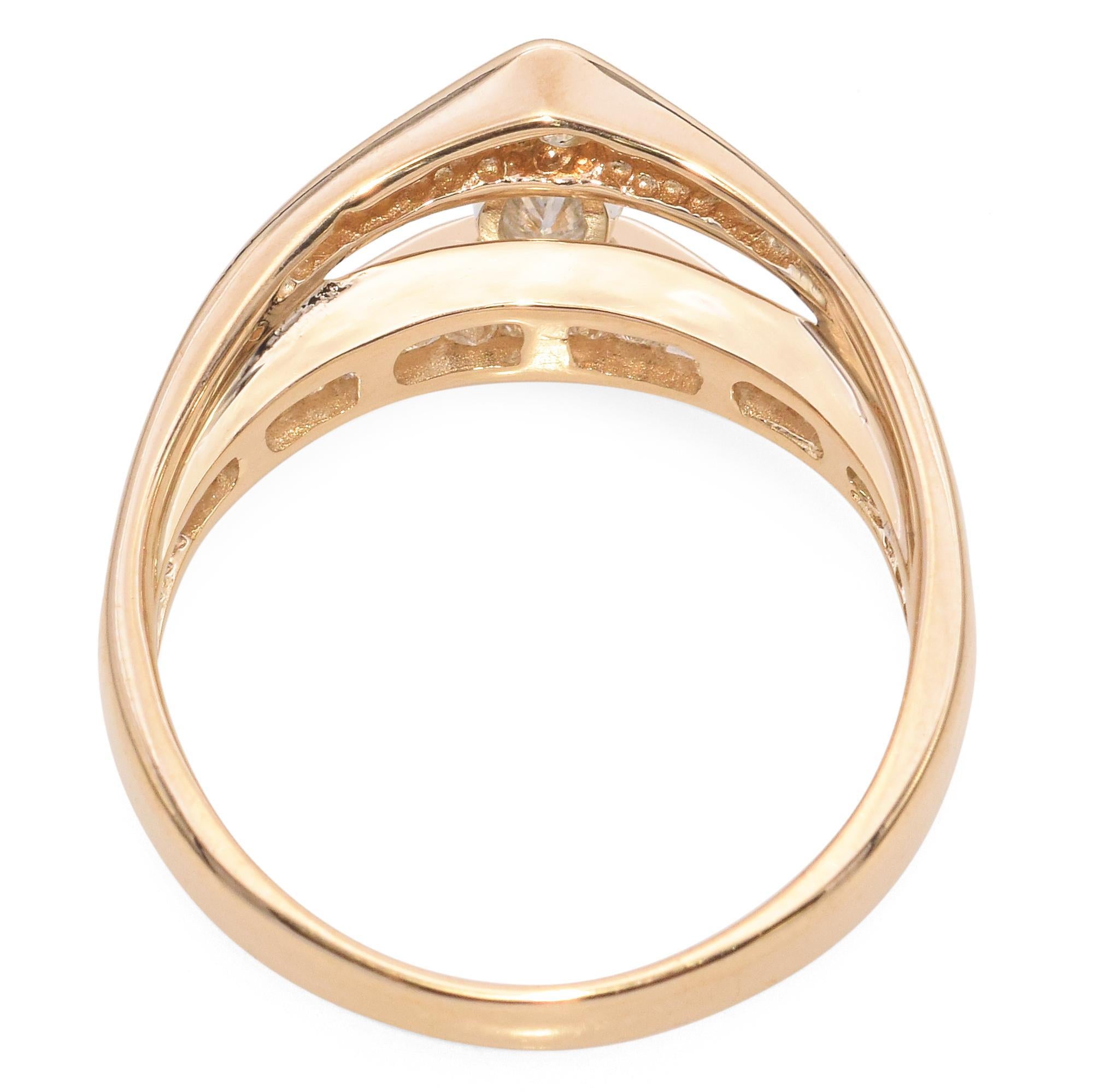 Diamantring aus 14 Karat Gelbgold mit Marquise- und Baguetteschliff im Zustand „Gut“ im Angebot in New York, NY