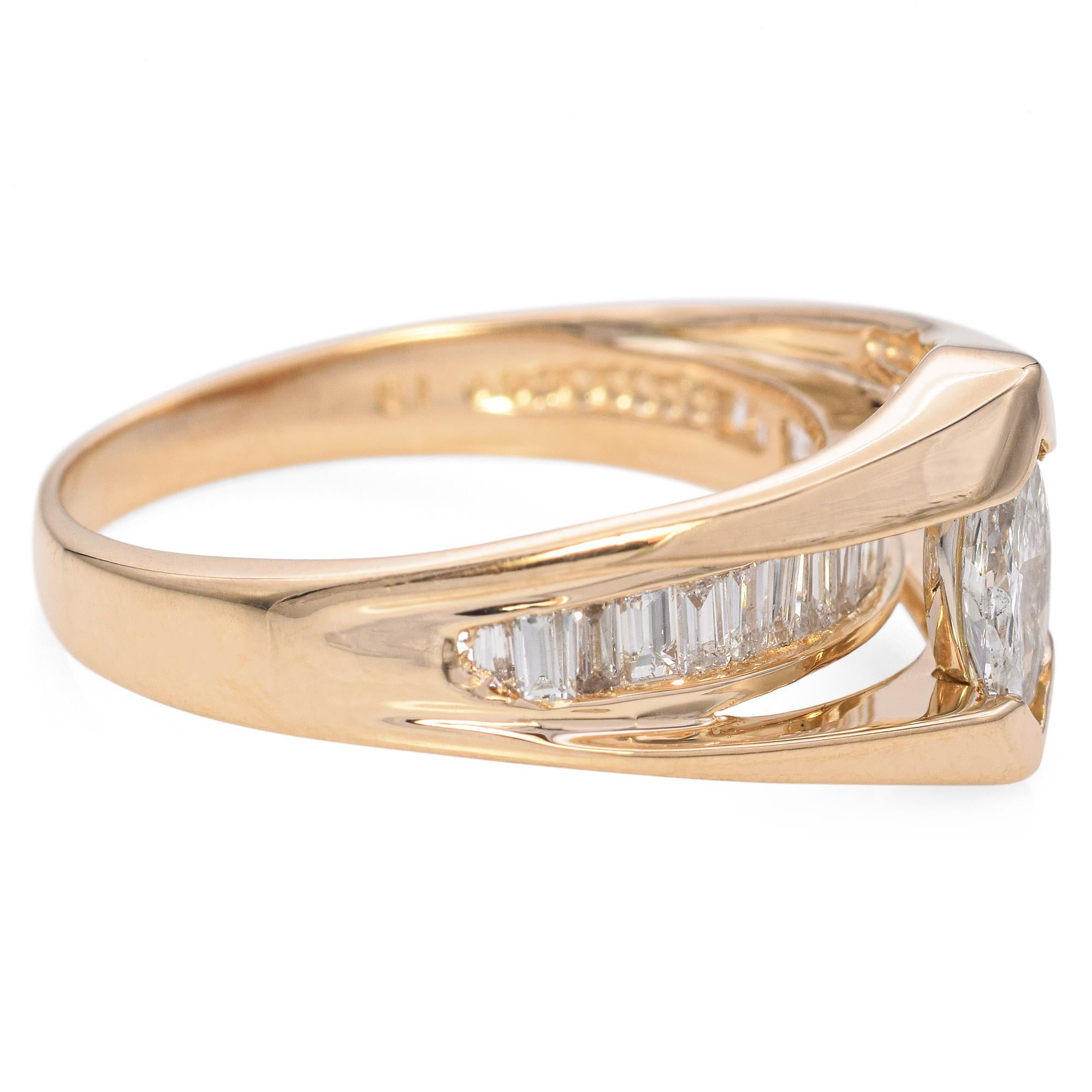Diamantring aus 14 Karat Gelbgold mit Marquise- und Baguetteschliff Damen im Angebot