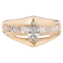 Vintage 14k Yellow Gold Marquise and Baguette Cut Diamond Ring
