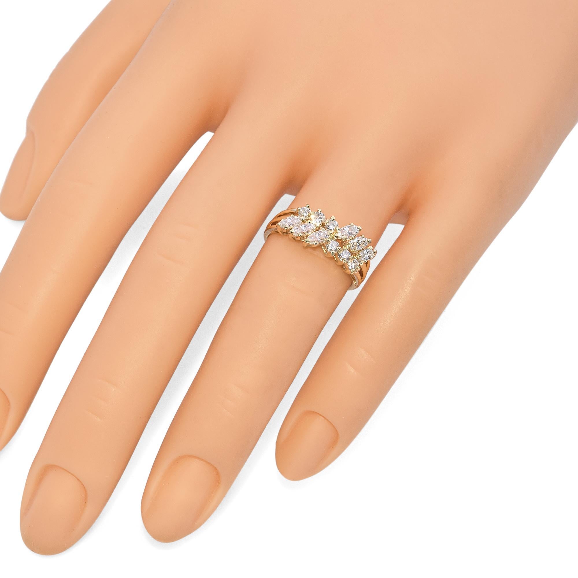 Marquise Cut Vintage 14k Yellow Gold Marquise and Round Cut Diamond Band Ring