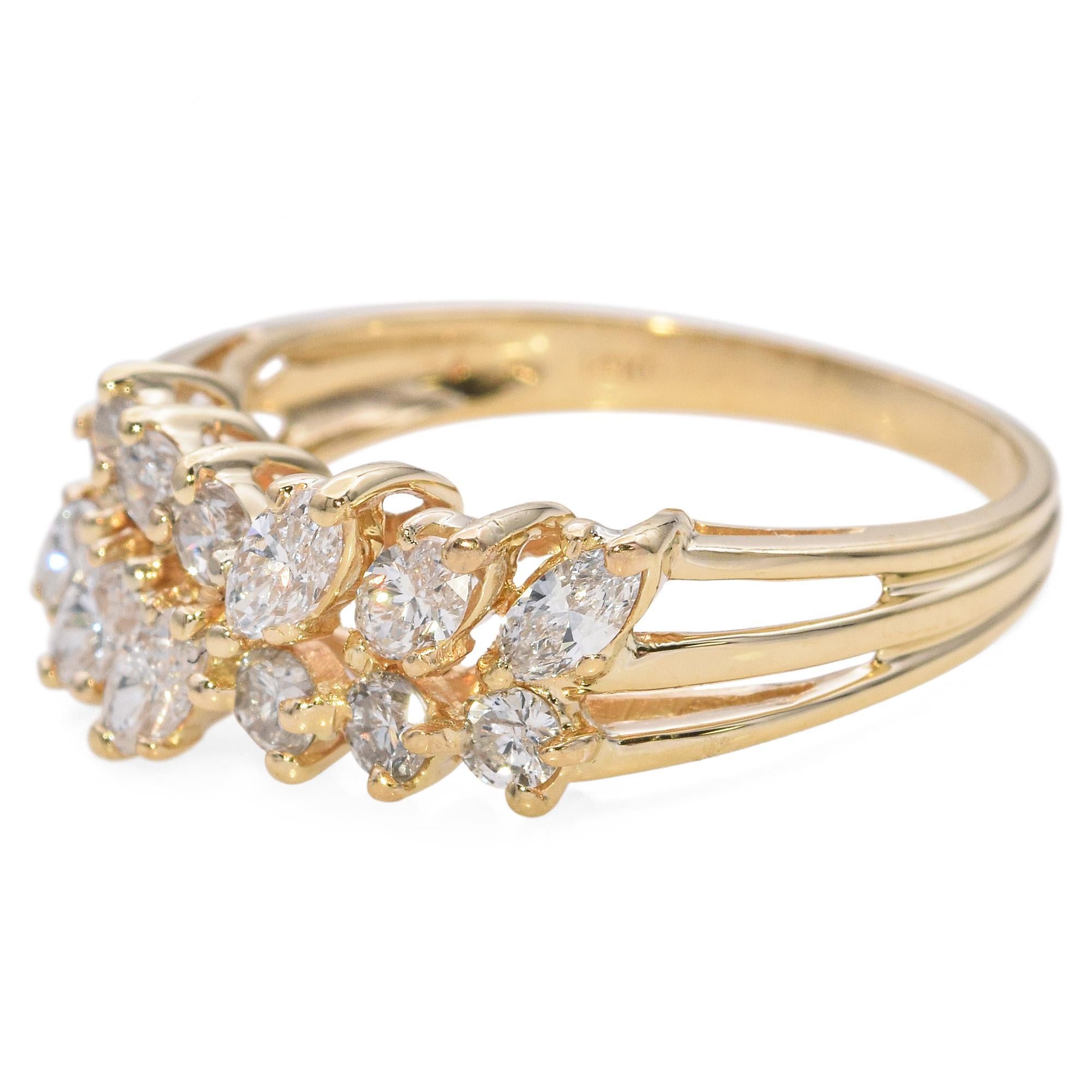 Vintage 14k Yellow Gold Marquise and Round Cut Diamond Band Ring In Good Condition In New York, NY