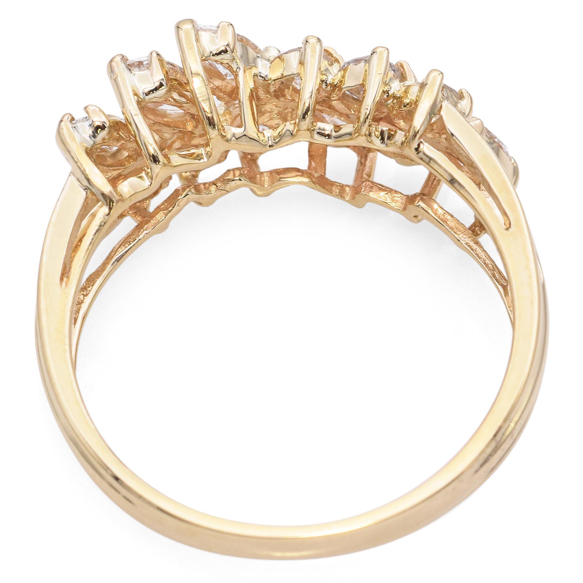 Women's Vintage 14k Yellow Gold Marquise and Round Cut Diamond Band Ring