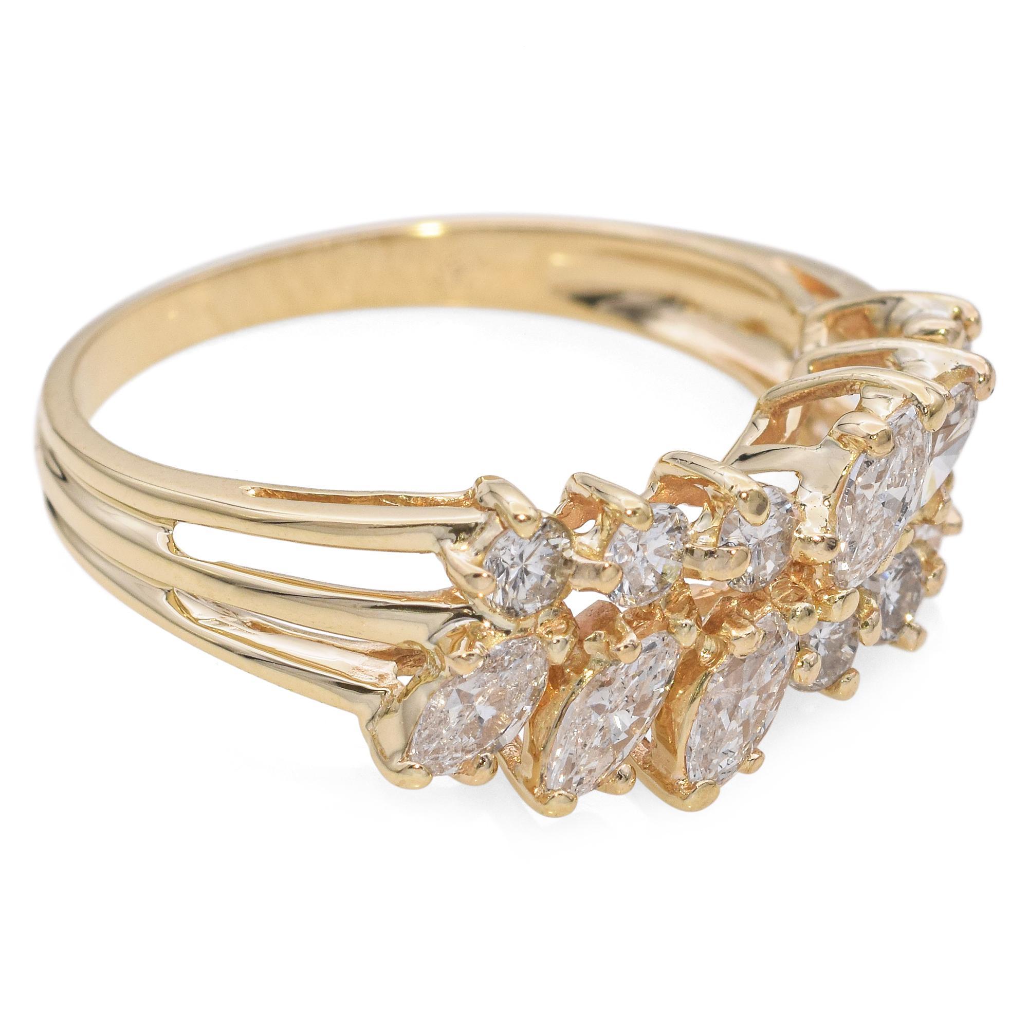 Vintage 14k Yellow Gold Marquise and Round Cut Diamond Band Ring 1