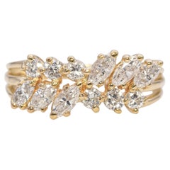 Vintage 14k Yellow Gold Marquise and Round Cut Diamond Band Ring