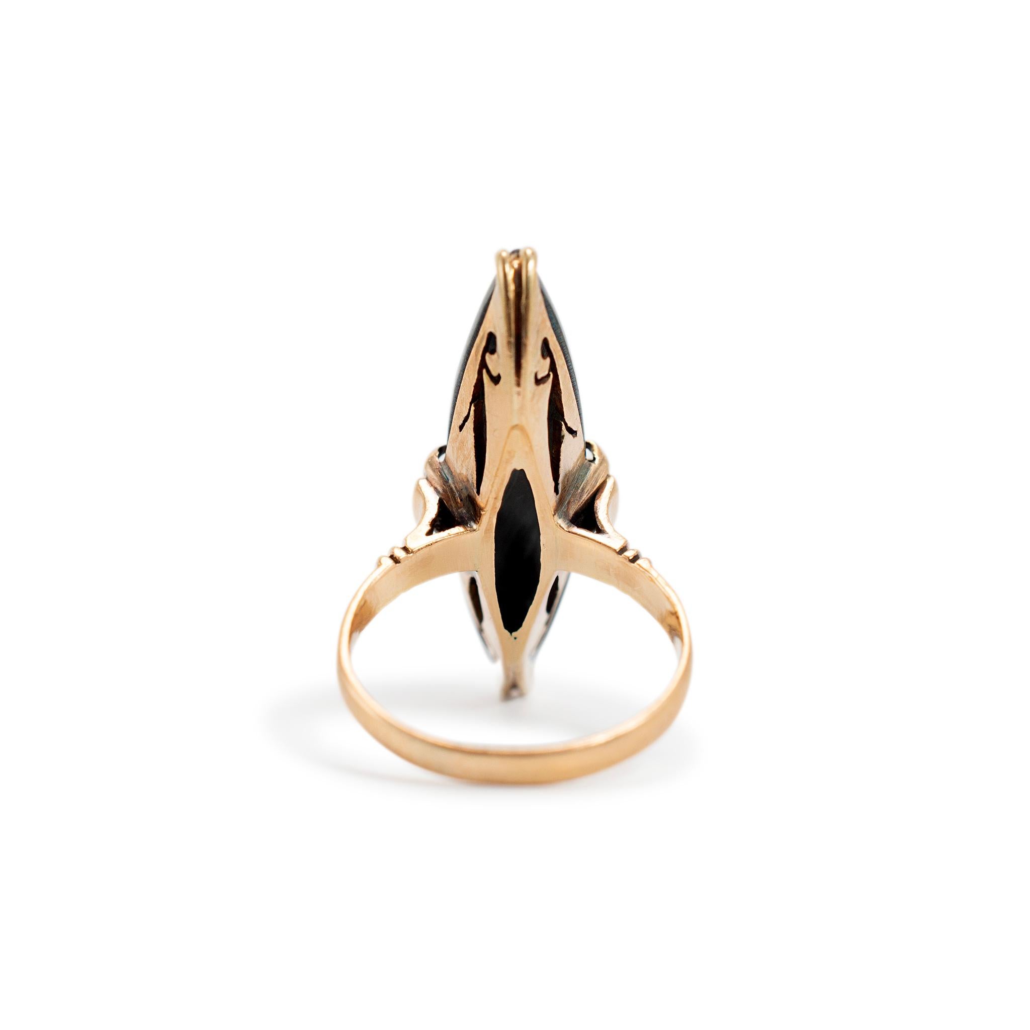 De las mujeres Vintage 14K Yellow Gold Marquise Shaped Hematite Cocktail Ring en venta