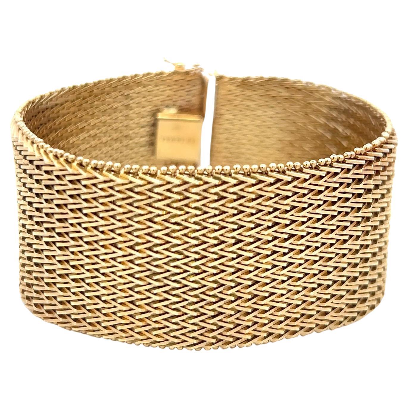 Vintage 14K Yellow Gold Mesh Link Bracelet 7x1.06x0.08IN 78 Grams