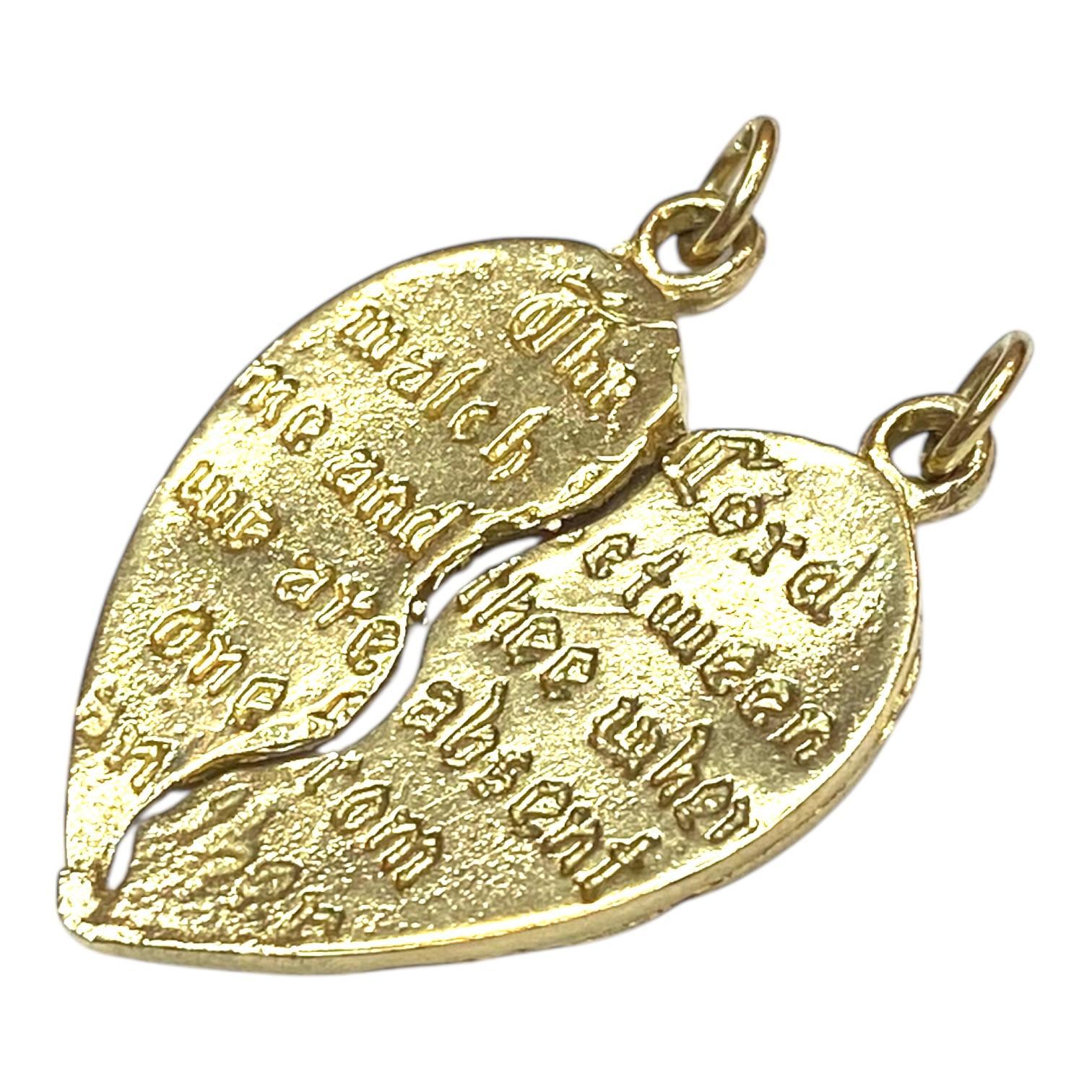 Women's or Men's Vintage 14k Yellow Gold Mizpah Heart Pendant 2 Pieces