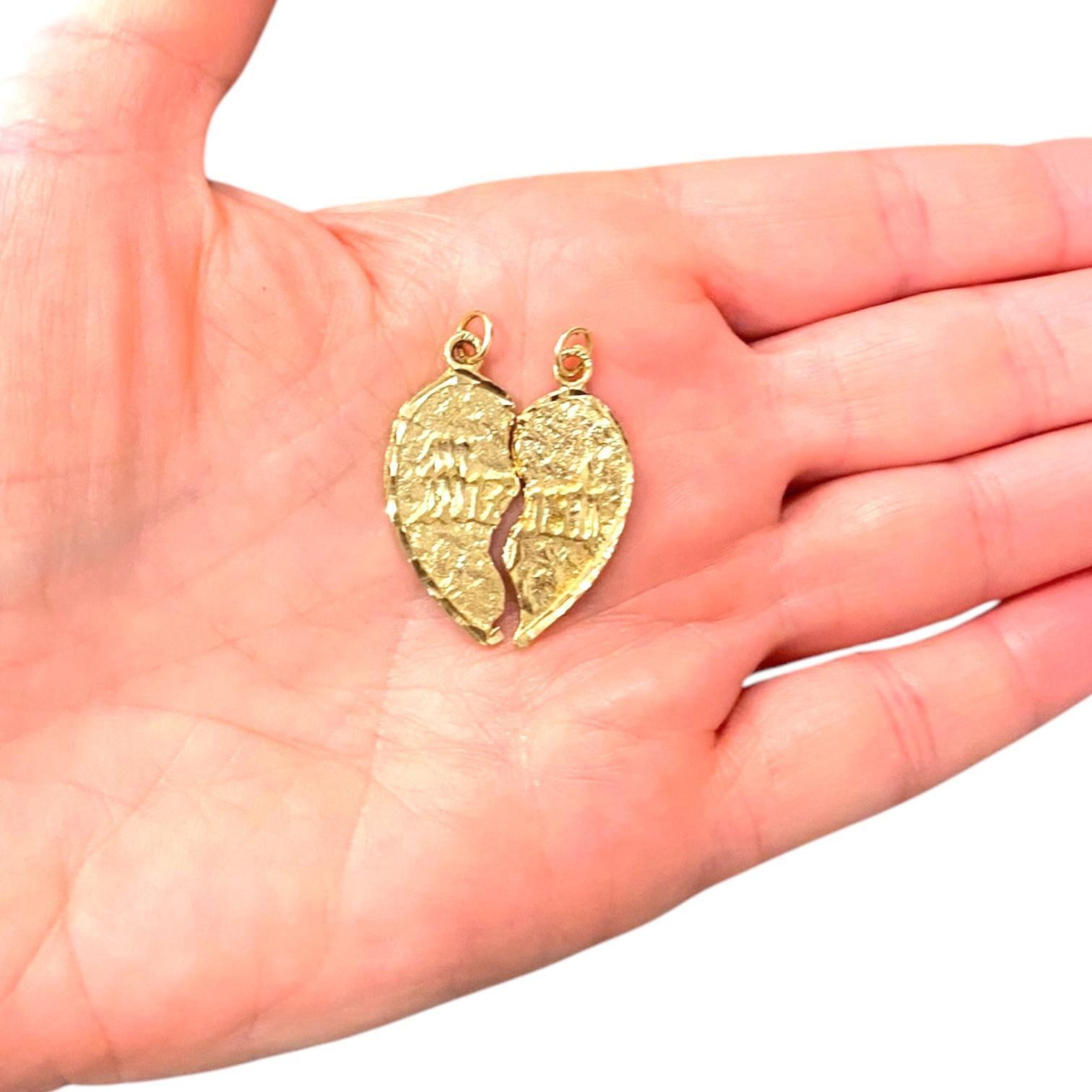Vintage 14k Yellow Gold Mizpah Heart Pendant 2 Pieces 1