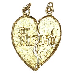 Vintage 14k Yellow Gold Mizpah Heart Pendant 2 Pieces