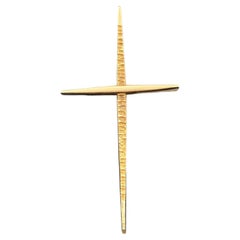 Vintage 14K Yellow Gold Modernist/Brutalist Architectural Cross Pendant