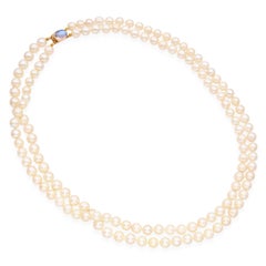 Vintage 14K Yellow Gold Moonstone Clasp Double Strand Pearl Necklace