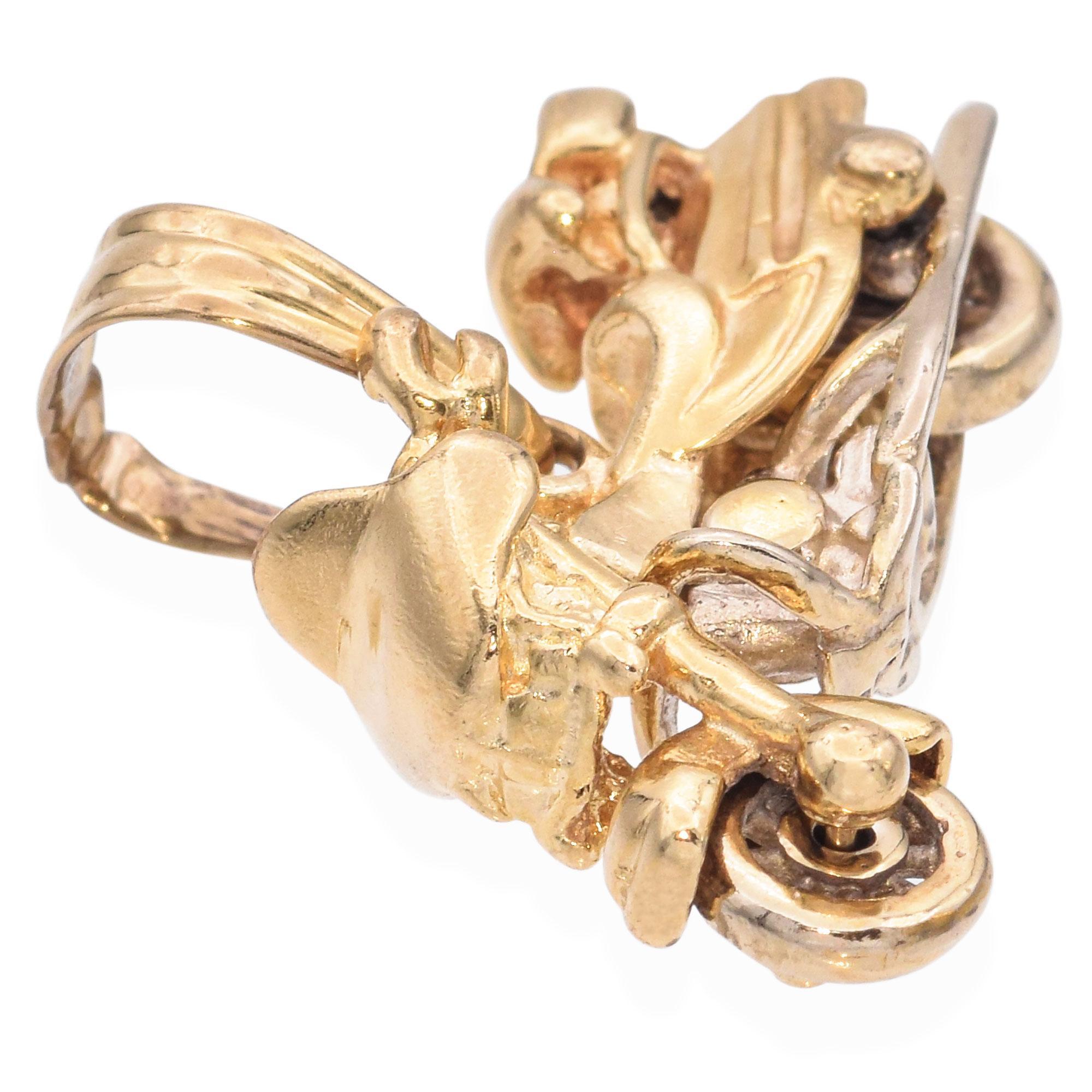 Vintage 14K Yellow Gold Motorcycle with Spinning Wheels Charm For Sale 1