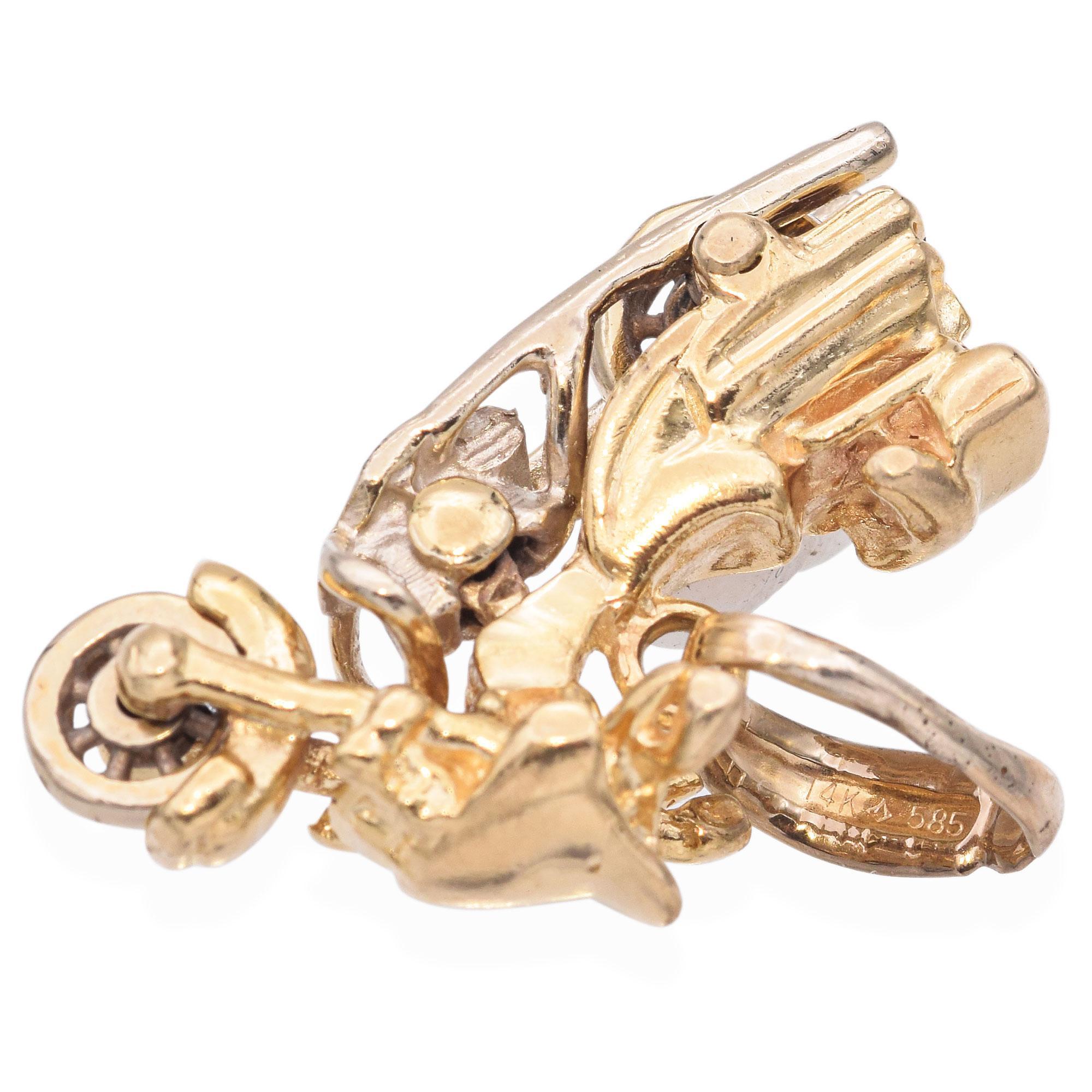 Vintage 14K Yellow Gold Motorcycle with Spinning Wheels Charm For Sale 2