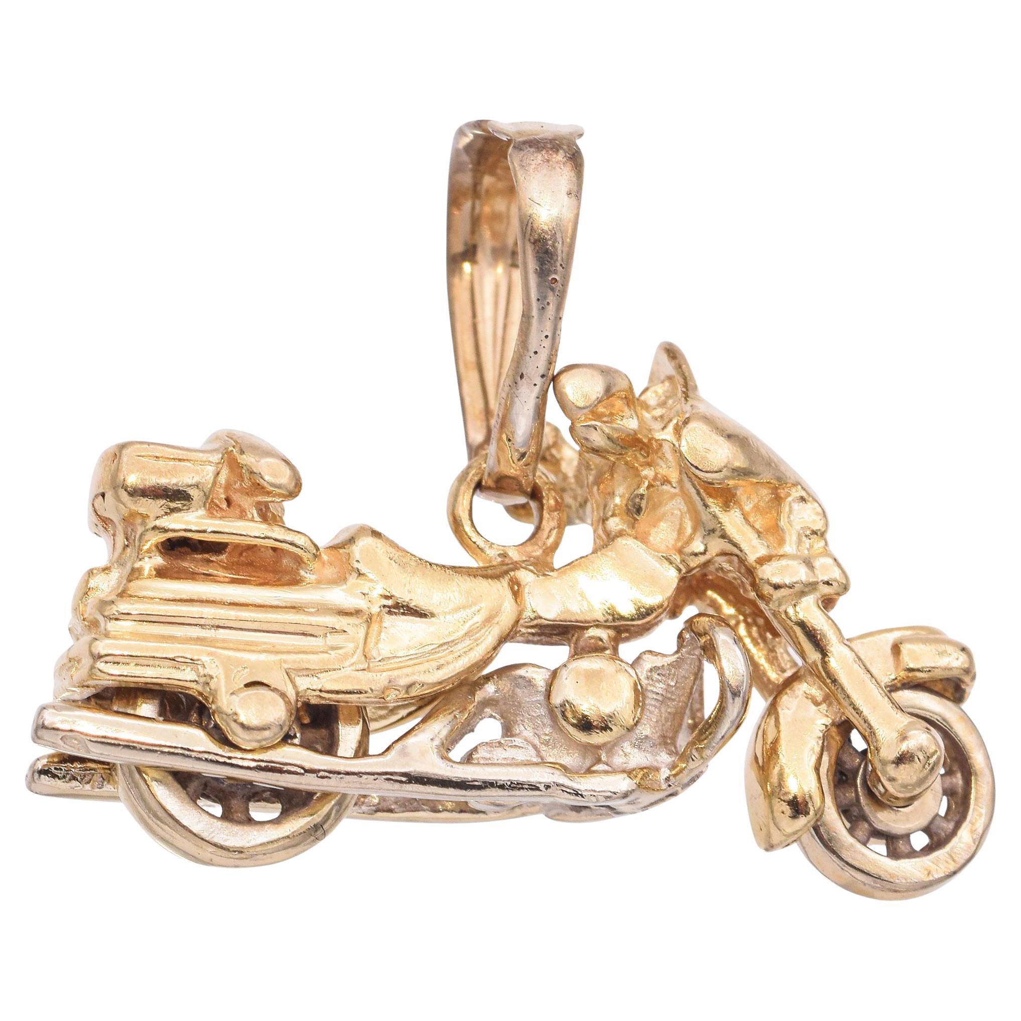 Vintage 14K Yellow Gold Motorcycle with Spinning Wheels Charm