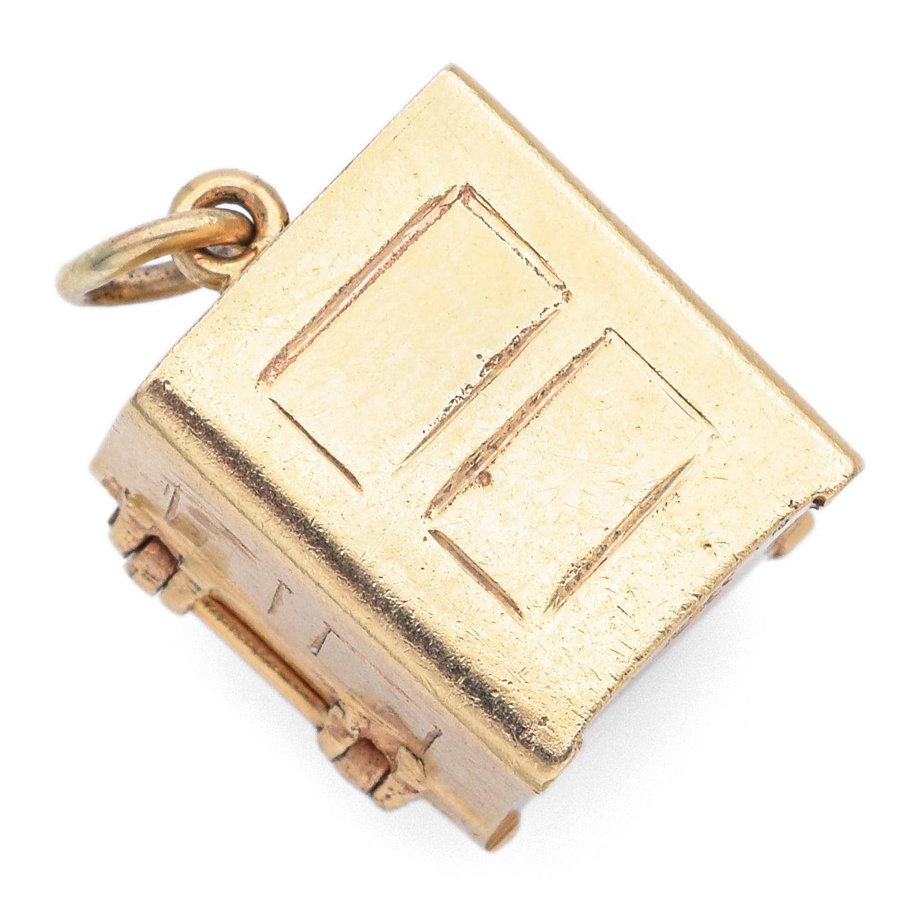 Pendentif en or jaune 14k avec breloque de coffre-fort mobile Vintage en vente 3