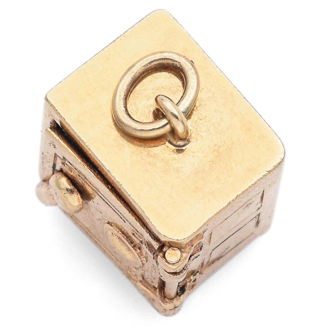 Pendentif en or jaune 14k avec breloque de coffre-fort mobile Vintage en vente 4