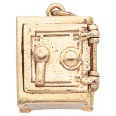 Pendentif en or jaune 14k avec breloque de coffre-fort mobile Vintage