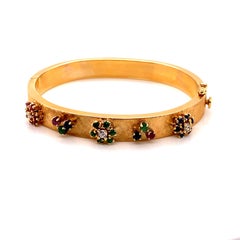 Vintage 14K Yellow Gold Multi Color Gemstone Bangle Bracelet